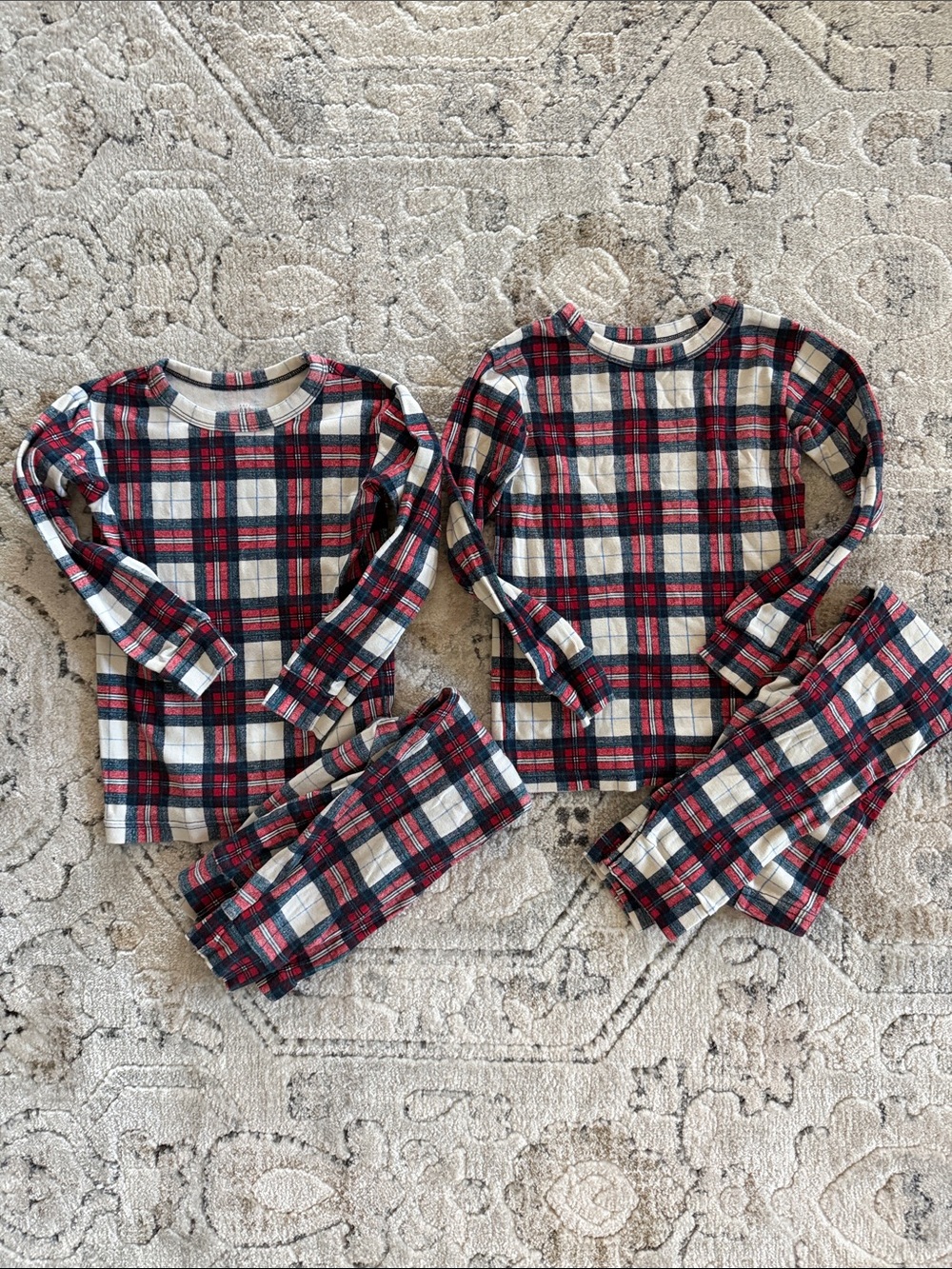 Kids Gap Matching Red and Cream Plaid Pajama Set - Cozy Long Sleeve Sleepwear